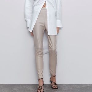 Zara Beige Faux High Waisted Leather Leggings Small BLOGGERS FAVORITE